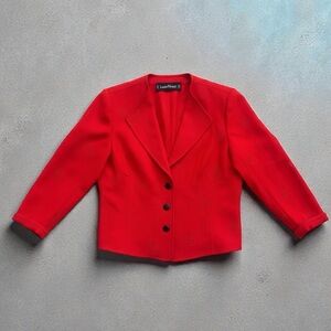 Vintage LOUIS FERAUD Made in Germany Hot Red Wool Two Button Suit Jacket Sz 14